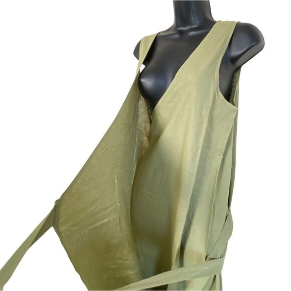 Andie Armona Ivy Green Sleeveless Wrap Linen Rayon Maxi Dress Sz M NWT - Picture 8 of 12